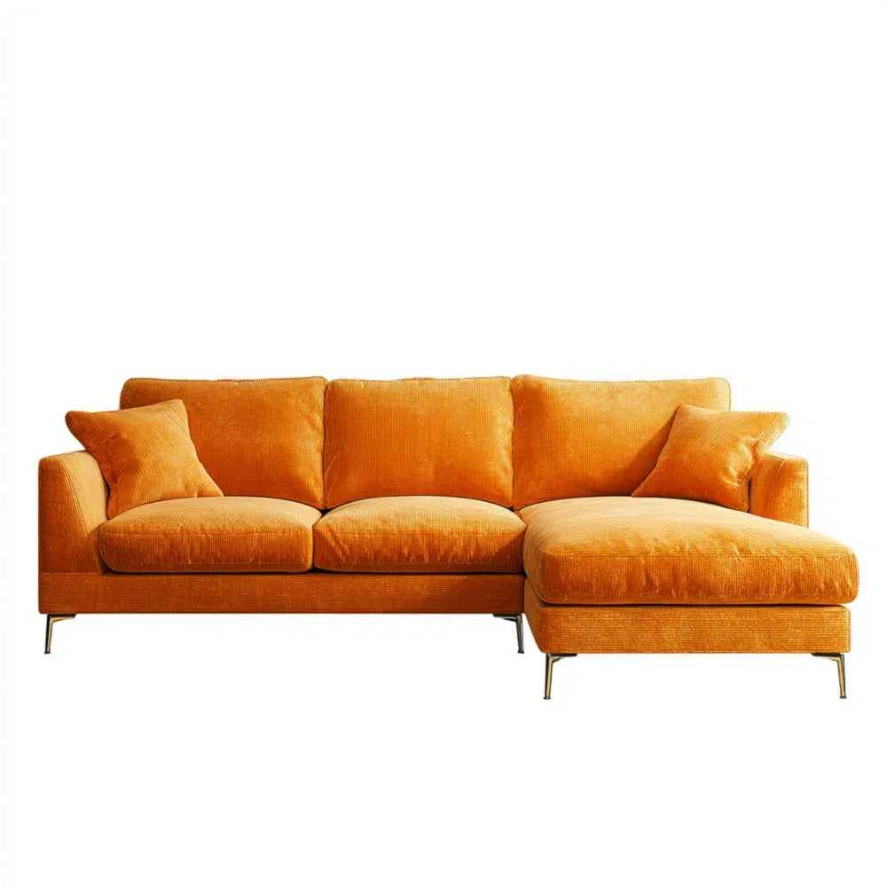 Contemporary Design Sectional Sofa 250x150x85 cm - Orange Velvet Upholstery