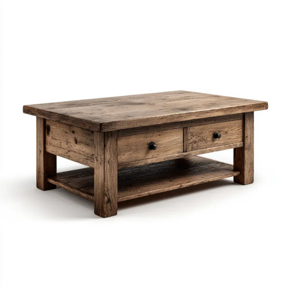 Wooden Coffee Table with Drawers 120x60x45 cm - Rustic Brown - Farmhouse Style