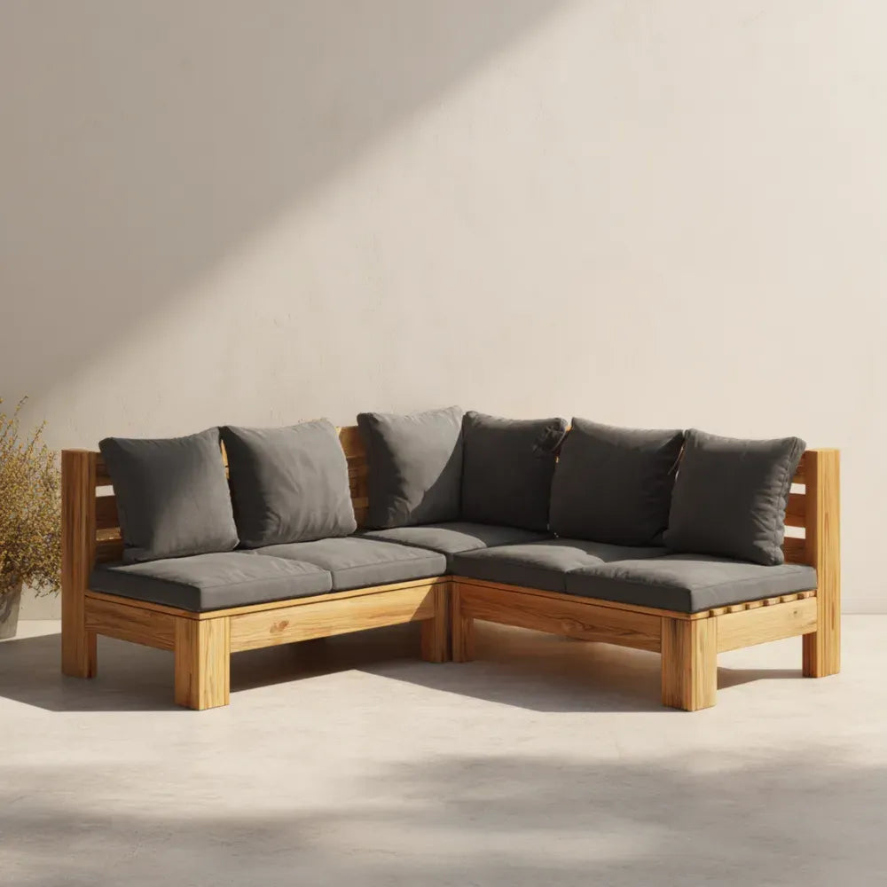 Corner Patio Sofa Set - Wood Frame 150x75x70 cm – Charcoal Gray