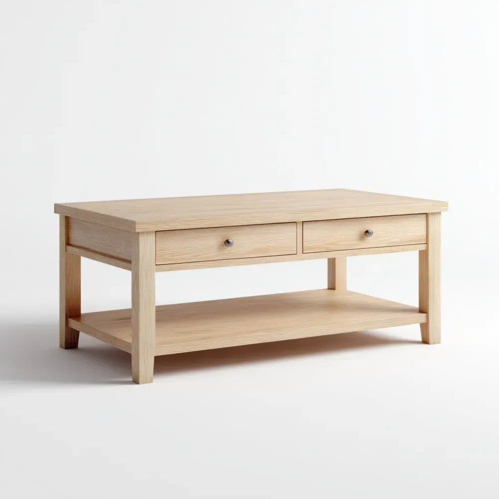 Wooden Coffee Table 100x50x45 cm - Natural Finish with Storage - Minimalist Design