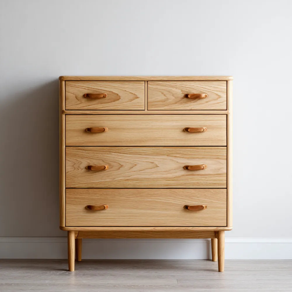 Chest of Drawers 80x40x120 cm Solid Wood 5-Drawer Natural Finish - Scandinavian Style