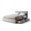 Double Bed with Storage Drawers - Fabric Upholstery - 200x150x100 cm - Light Gray - Modern Design