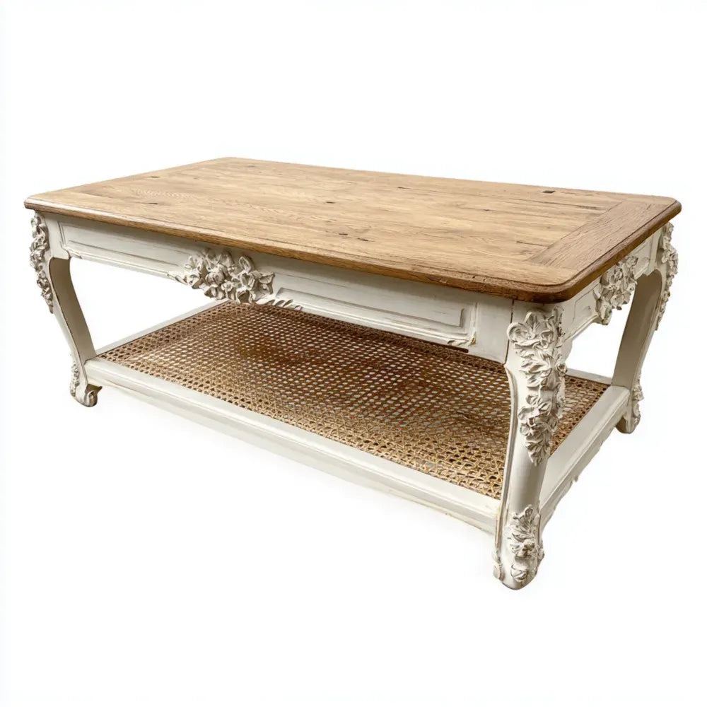 Coffee Table – Solid Wood Top – 120x60x45 cm – Vintage Style